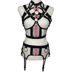 Black and Pink Strappy Harness Set